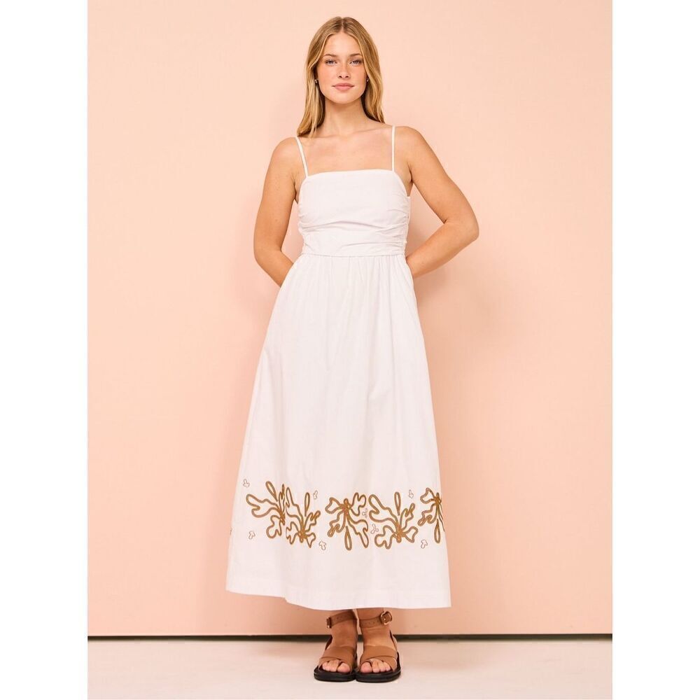 Mon Renn Mystique Midi Dress in White with Beige -VACATION size S NWT$259 - Picture 1 of 11